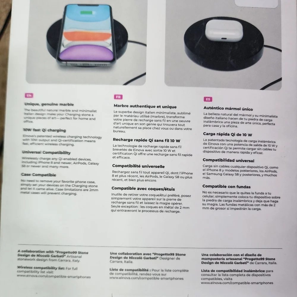 Einova Black Marble Fast 10W Charging Stone‎
